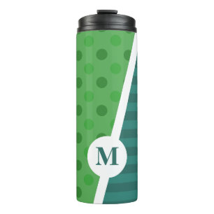 Blauw & Groen Polka Dots en Strepen: Monogram Thermosbeker