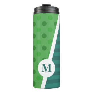 Blauw & Groen Polka Dots en Strepen: Monogram Thermosbeker