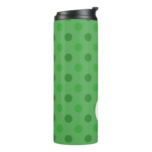 Blauw & Groen Polka Dots en Strepen: Monogram Thermosbeker (Gedraaid links)
