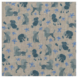 Blauw-Groen Poodle Patroon op een gewone achtergro Stof