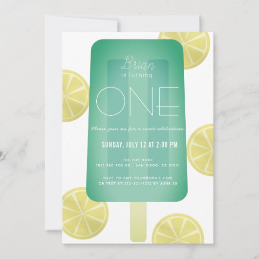 Blauw Groen Popsicle Jongen 1e Verjaardag Kaart (Voorkant)