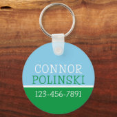 Blauw Groen Preppy Gepersonaliseerde Rugzak Label Sleutelhanger (Achterkant)