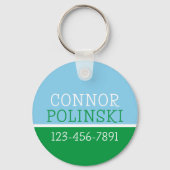 Blauw Groen Preppy Gepersonaliseerde Rugzak Label Sleutelhanger (Achterkant)