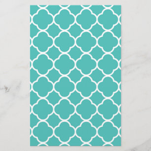 Blauw-groen Quatrefoil-patroon Briefpapier