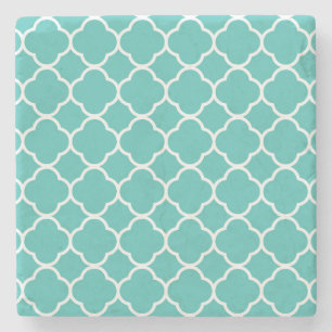 Blauw-groen Quatrefoil-patroon Stenen Onderzetter