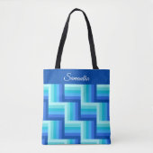 Blauw Groen Quilt Gestreept patroon Tote Bag (Voorkant)