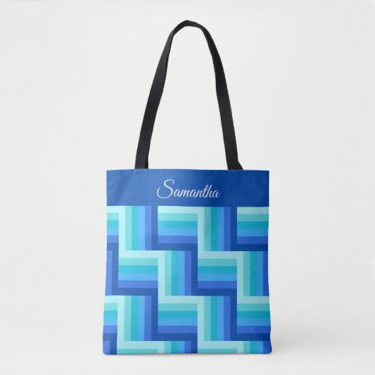 Blauw Groen Quilt Gestreept patroon Tote Bag (Voorkant)
