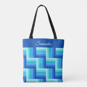 Blauw Groen Quilt Gestreept patroon Tote Bag (Achterkant)
