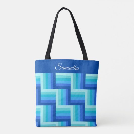 Blauw Groen Quilt Gestreept patroon Tote Bag (Achterkant)