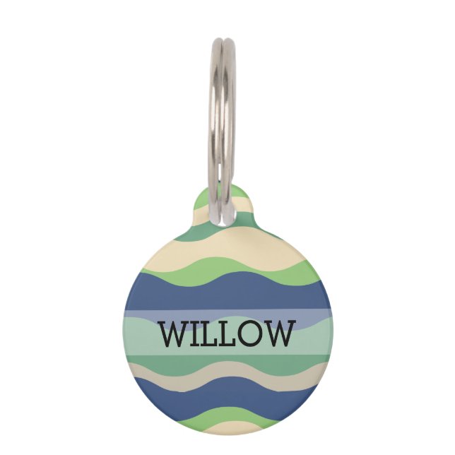 Blauw & Groen Retro Golf Custom  Huisdierpenning (Voorkant)