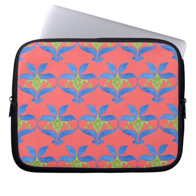Blauw, groen, rood Art Nouveau patroon laptophoes Laptop Sleeve (Voorkant)
