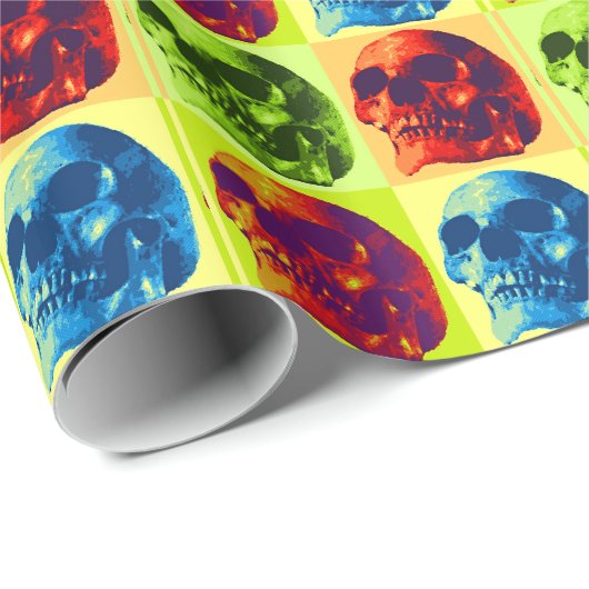 Blauw Groen Rood Schedel Kerstmis Wrapping Papier (Rol Hoek)