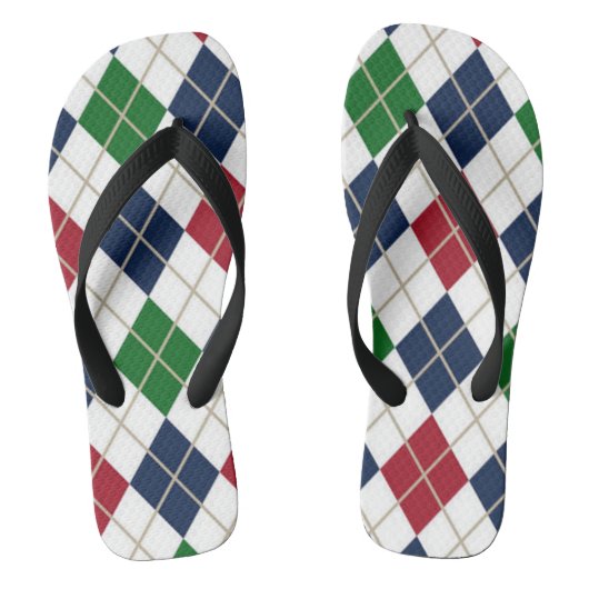 Blauw Groen Rood Wit Argyle Teenslippers (Voetbed)