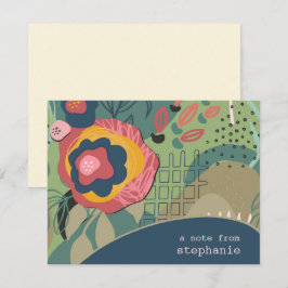 Blauw Groen & Roze Abstracte Bloemen Custom Flat Notitiekaartje