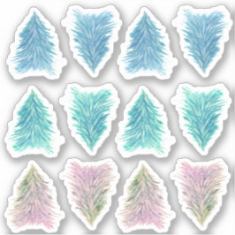 Blauw Groen Roze Aquarel Kerstboom Sticker