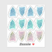 Blauw Groen Roze Aquarel Kerstboom Sticker (Vel)