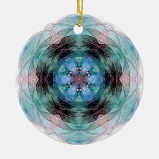 Blauw groen roze bloem stervormig patroon keramisch ornament (Voorkant)