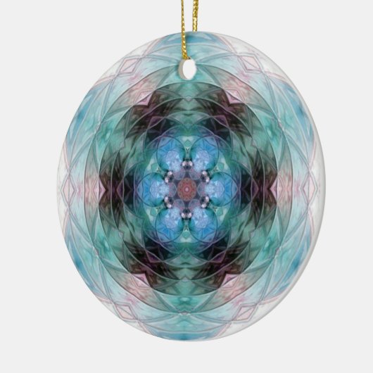 Blauw groen roze bloem stervormig patroon keramisch ornament (Links)