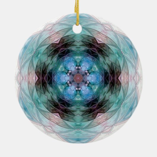 Blauw groen roze bloem stervormig patroon keramisch ornament (Achterkant)