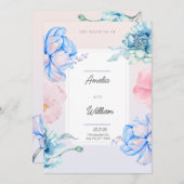 Blauw Groen Roze Bloemig Modern Modieus Aquarel Kaart (Voorkant / Achterkant)