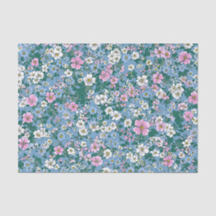 Blauw Groen Roze Ditsy Pastel Boho Vintage Bloem Tissuepapier