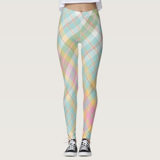 Blauw, groen, roze en gouden speldenpatroon leggings (Voorkant)