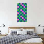Blauw Groen Roze Geruit Patroonontwerp  Canvas Afdruk (Insitu (Slaapkamer))