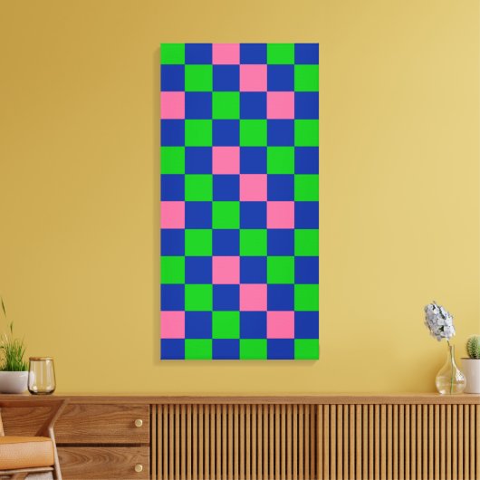 Blauw Groen Roze Geruit Patroonontwerp  Canvas Afdruk (Insitu (Woonkamer))
