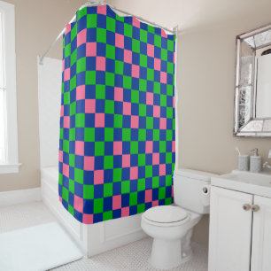 Blauw Groen Roze Geruit Patroonontwerp Douchegordijn