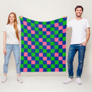 Blauw Groen Roze Geruit Patroonontwerp Fleece Deken