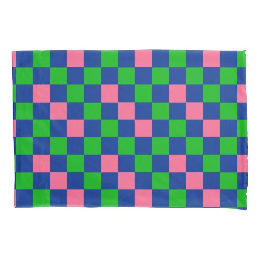 Blauw Groen Roze Geruit Patroonontwerp Kussensloop (Voorkant)