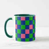 Blauw Groen Roze Geruit Patroonontwerp Mok (Links)