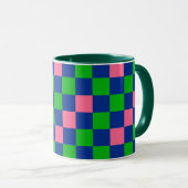 Blauw Groen Roze Geruit Patroonontwerp Mok (Voorkant rechts)