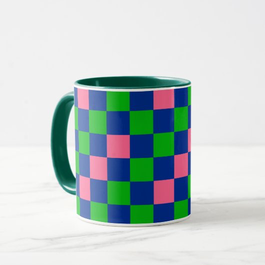 Blauw Groen Roze Geruit Patroonontwerp Mok (Voorkant links)