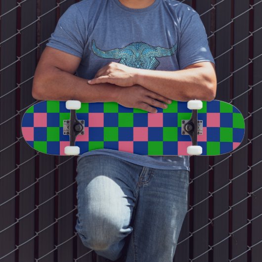 Blauw Groen Roze Geruit Patroonontwerp  Persoonlijk Skateboard (Buiten 3)