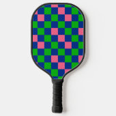 Blauw Groen Roze Geruit Patroonontwerp  Pickleball Paddle (Achterkant)