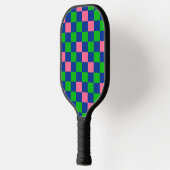 Blauw Groen Roze Geruit Patroonontwerp  Pickleball Paddle (Links)