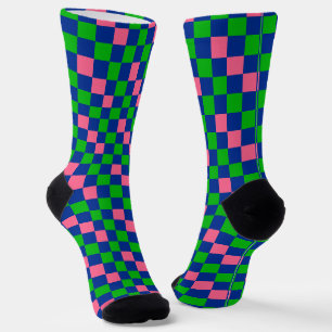Blauw Groen Roze Geruit Patroonontwerp  Sokken