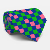 Blauw Groen Roze Geruit Patroonontwerp Stropdas (Opgerold)