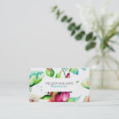 Blauw groen & Roze Ontluikende Bloemen Visitekaartje (Staand voorkant)