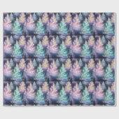 Blauw Groen Roze Paarse Bomen Moderne Kerst Cadeaupapier (Vlak)
