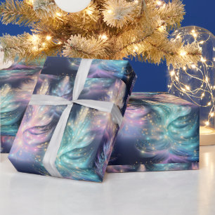 Blauw Groen Roze Paarse Bomen Moderne Kerst Cadeaupapier
