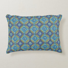 Blauw Groen Rustiek Boho Geometrisch Cirkelpatroon Accent Kussen
