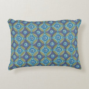 Blauw Groen Rustiek Boho Geometrisch Cirkelpatroon Accent Kussen