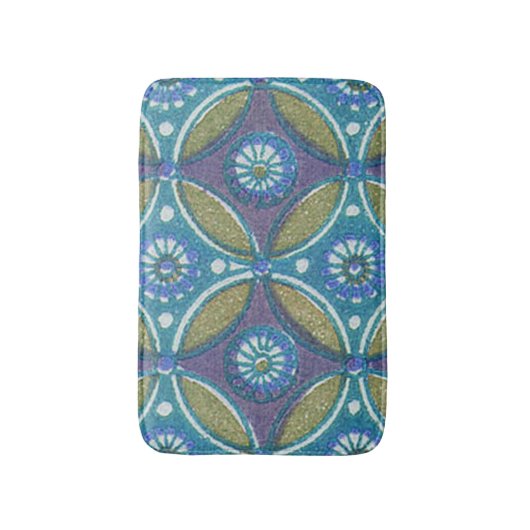 Blauw Groen Rustiek Boho Geometrisch Cirkelpatroon Badmat (Voorkant Verticaal)