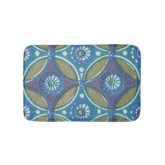 Blauw Groen Rustiek Boho Geometrisch Cirkelpatroon Badmat (Voorkant)