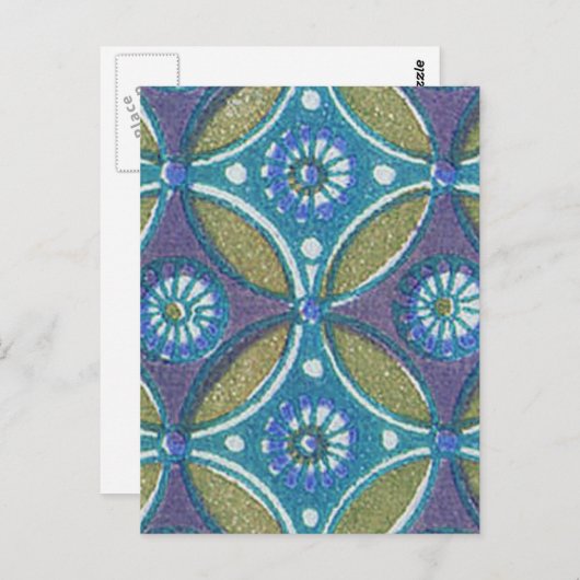 Blauw Groen Rustiek Boho Geometrisch Cirkelpatroon Briefkaart (Voorkant / Achterkant)