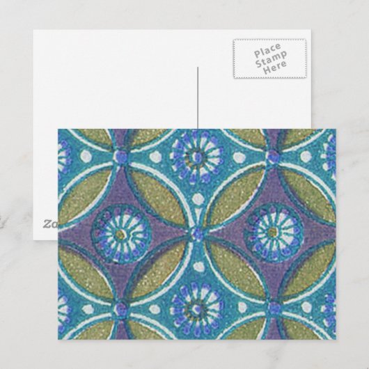 Blauw Groen Rustiek Boho Geometrisch Cirkelpatroon Briefkaart (Voorkant / Achterkant)