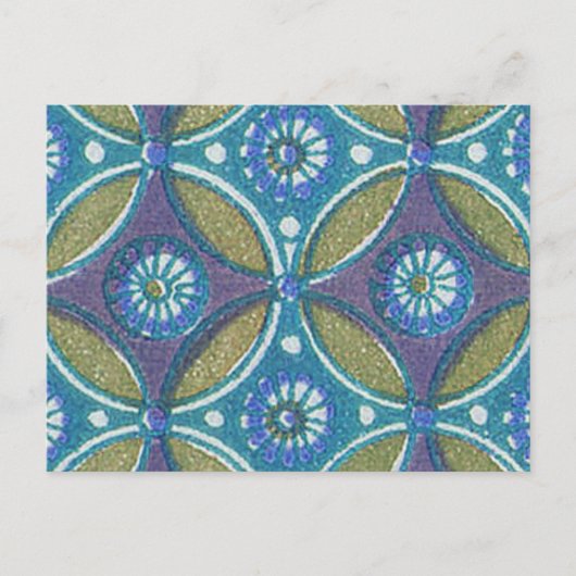 Blauw Groen Rustiek Boho Geometrisch Cirkelpatroon Briefkaart (Voorkant)