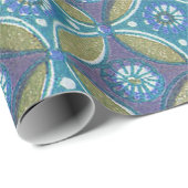 Blauw Groen Rustiek Boho Geometrisch Cirkelpatroon Cadeaupapier (Rol Hoek)